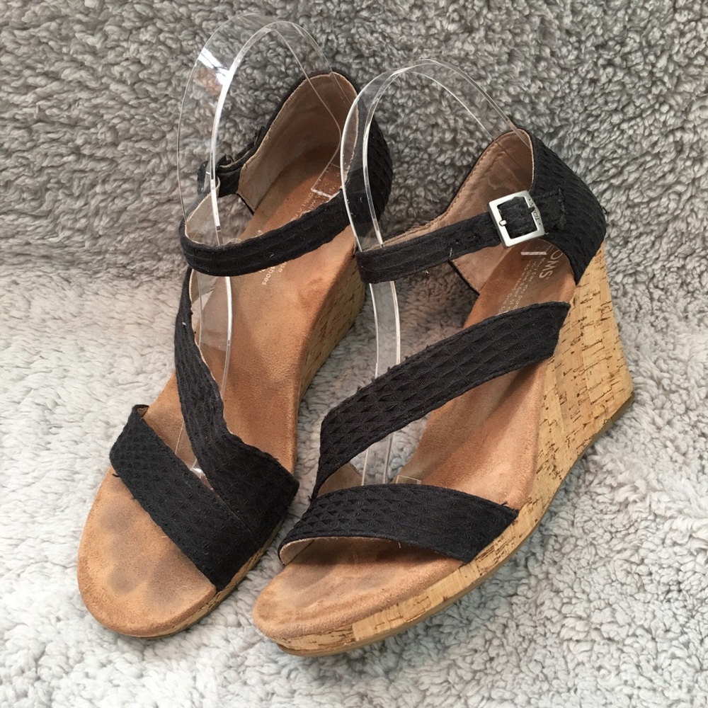 SOLD 8.5W Toms Sienna Open Toe Jute Wedge Heels - Picture 1 of 8